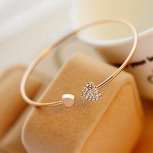 Bangle Bracelet Infinity Charm Rose Gold Plated Smooth & Crystal Heart NEW